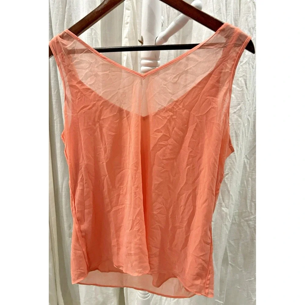 White House Black Market Womens L‎ Convertible SL V Neck Blouse Coral Sheer NWT